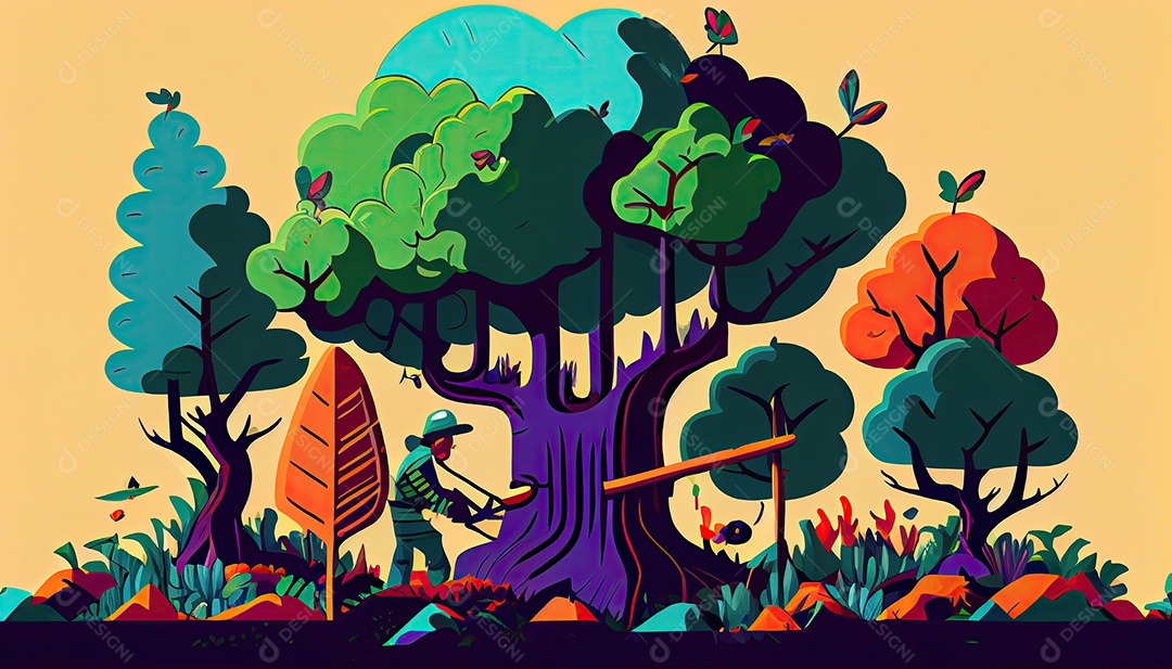 Projeto dos desenhos animados ilustração de plantação de árvores colorido Dia da Terra a importância de amar a natureza