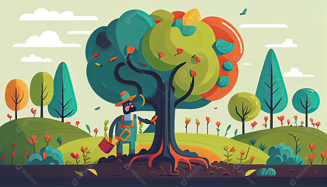 Projeto dos desenhos animados ilustração de plantação de árvores colorido Dia da Terra a importância de amar a natureza