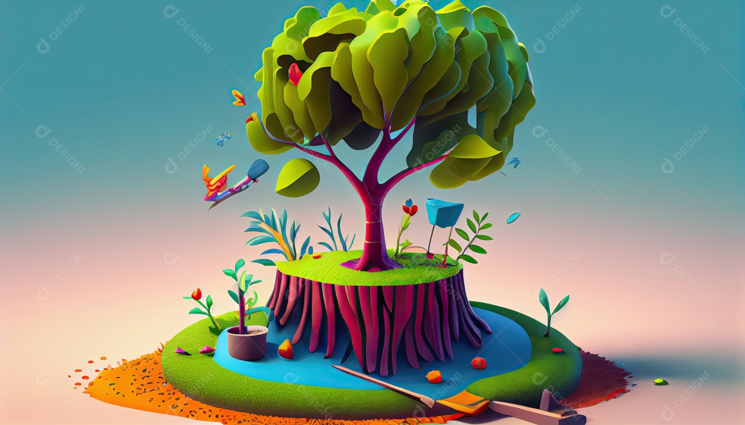 Projeto dos desenhos animados ilustração de plantação de árvores colorido Dia da Terra a importância de amar a natureza