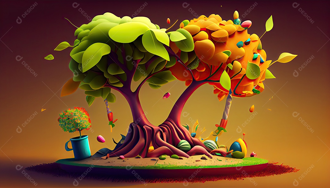 Projeto dos desenhos animados ilustração de plantação de árvores colorido Dia da Terra a importância de amar a natureza