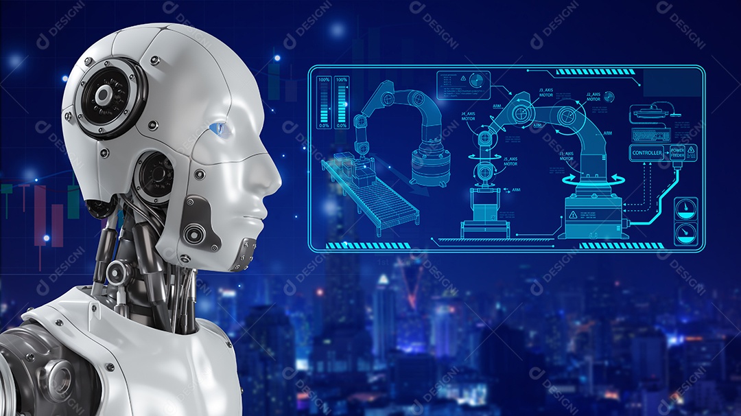 Inteligência artificial. IA de robô inteligente de tecnologia, inteligência artificial por meio de prompt de comando para gerar algo, transformação de tecnologia futurista.