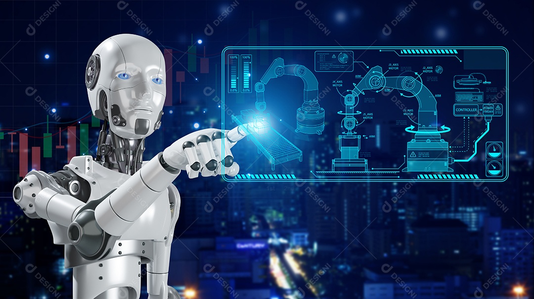 Inteligência artificial. IA de robô inteligente de tecnologia, inteligência artificial por meio de prompt de comando para gerar algo, transformação de tecnologia futurista.