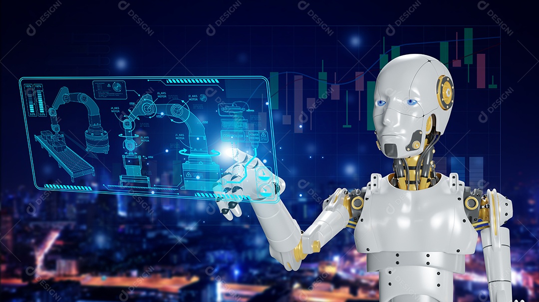 Inteligência artificial. IA de robô inteligente de tecnologia, inteligência artificial por meio de prompt de comando para gerar algo, transformação de tecnologia futurista.