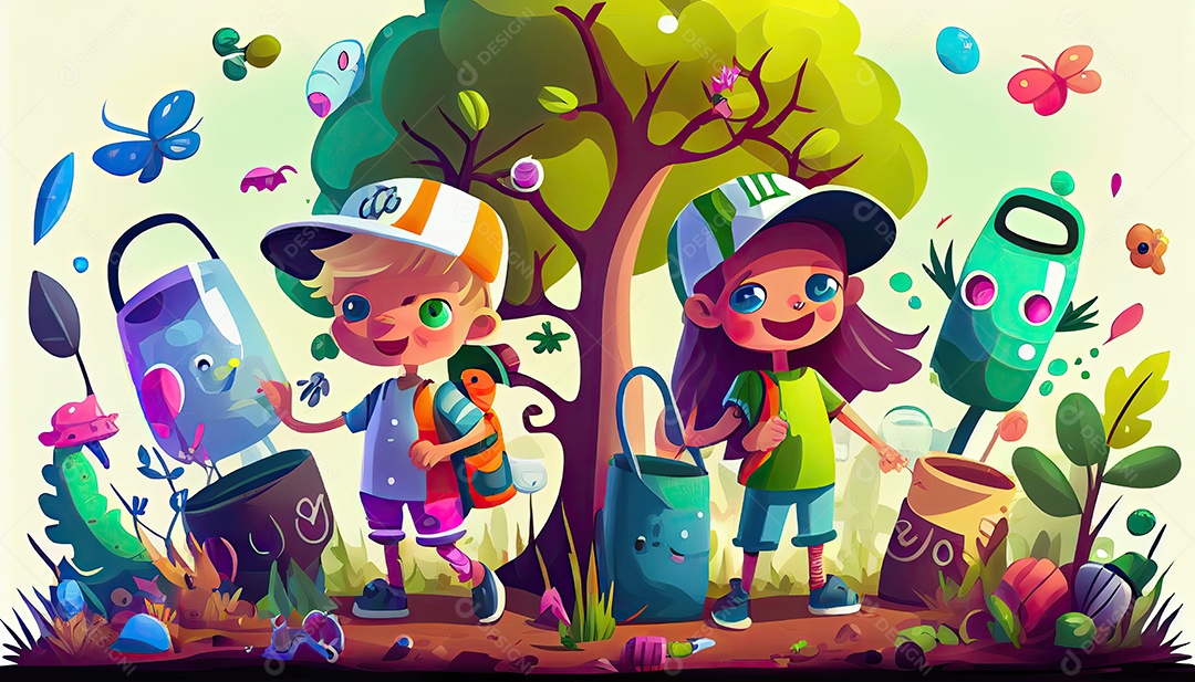 Projeto dos desenhos animados ilustração de plantação de árvores colorido Dia da Terra a importância de amar a natureza