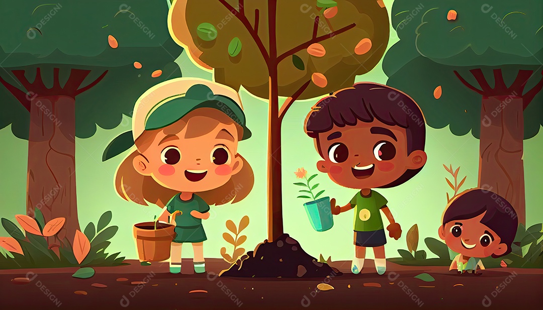 Projeto dos desenhos animados ilustração de plantação de árvores colorido Dia da Terra a importância de amar a natureza