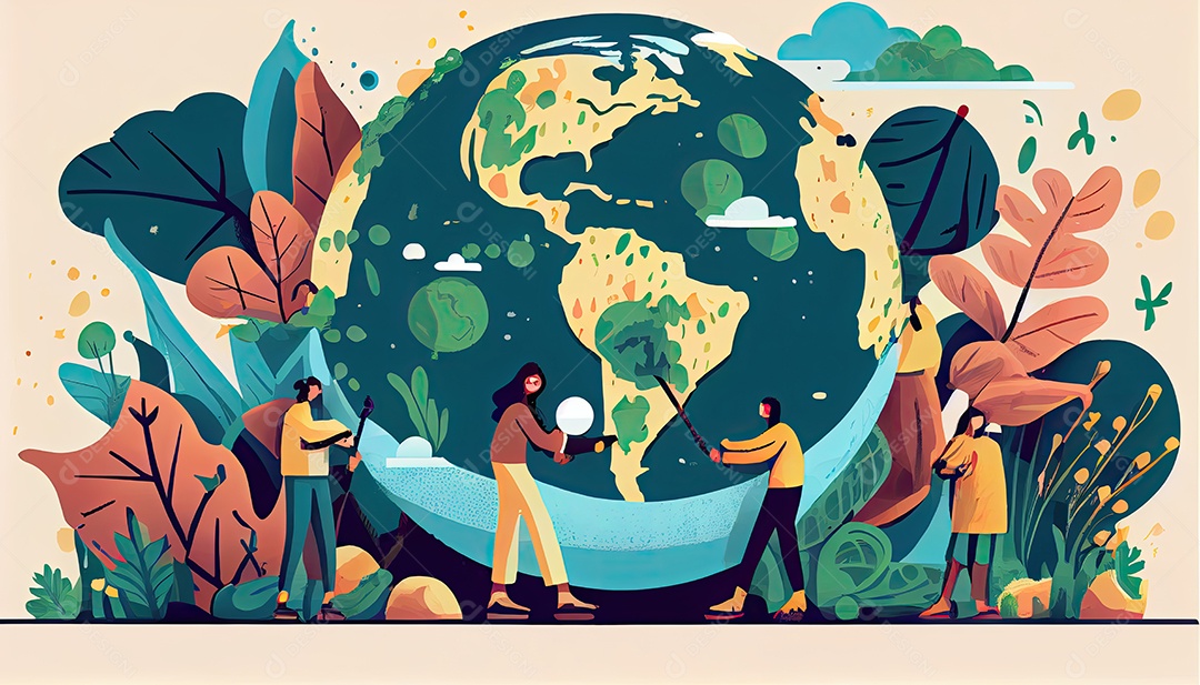 Vector cartoon mundo ambiente Dia da Terra a importância de amar a natureza
