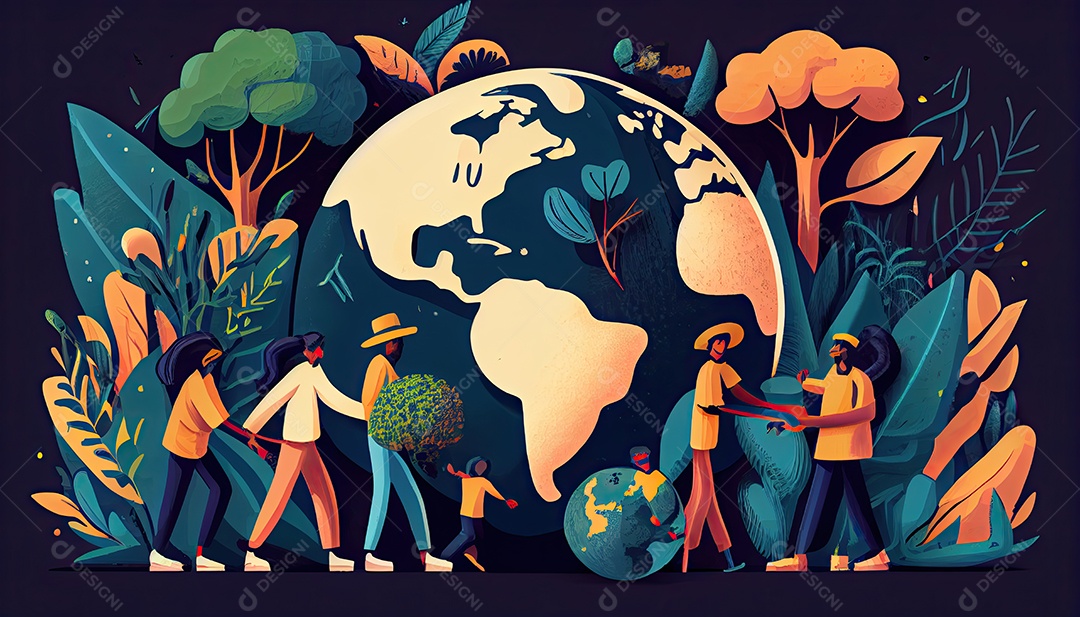 Vector cartoon mundo ambiente Dia da Terra a importância de amar a natureza