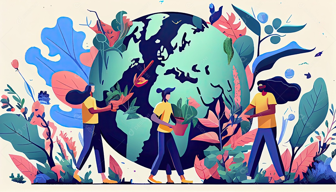 Vector cartoon mundo ambiente Dia da Terra a importância de amar a natureza