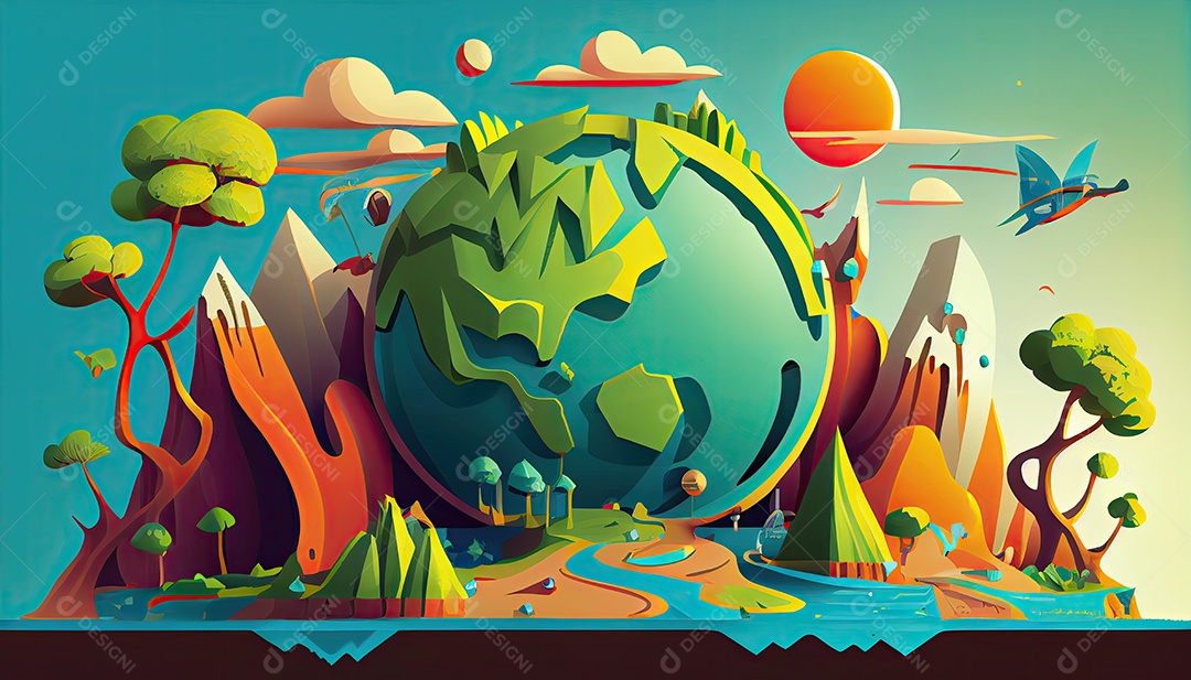 Vector cartoon mundo ambiente Dia da Terra a importância de amar a natureza