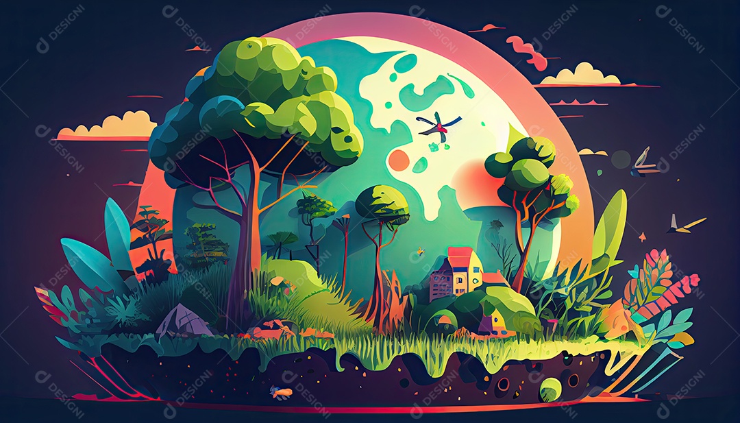 Vector cartoon mundo ambiente Dia da Terra a importância de amar a natureza