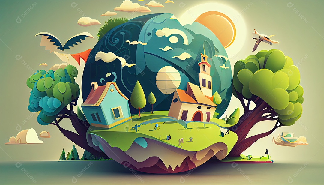 Vector cartoon mundo ambiente Dia da Terra a importância de amar a natureza