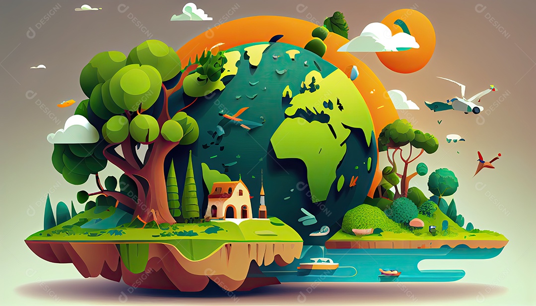 Vector cartoon mundo ambiente Dia da Terra a importância de amar a natureza