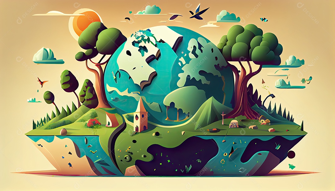 Vector cartoon mundo ambiente Dia da Terra a importância de amar a natureza
