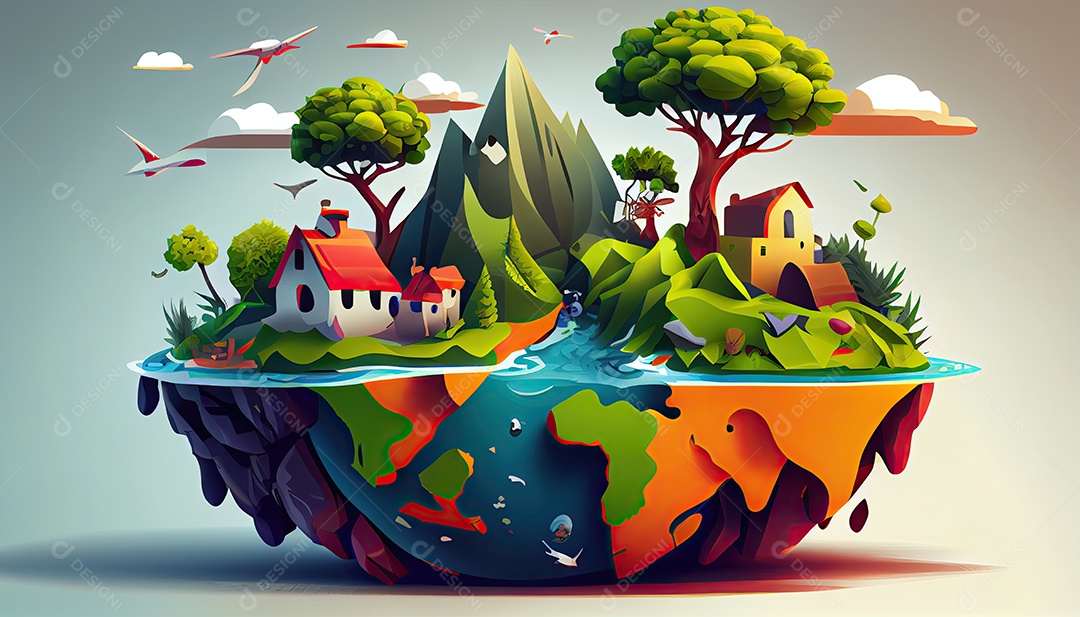 Vector cartoon mundo ambiente Dia da Terra a importância de amar a natureza