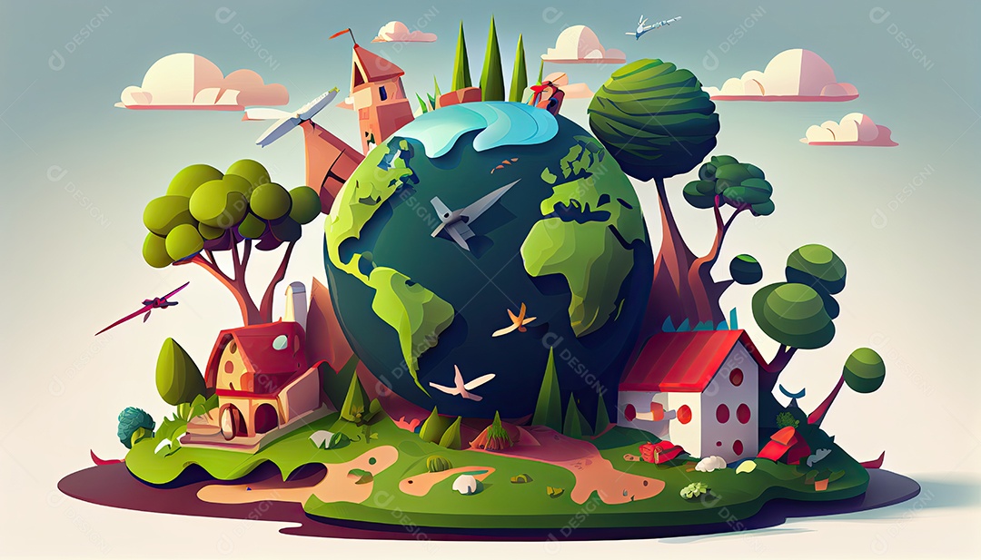 Vector cartoon mundo ambiente Dia da Terra a importância de amar a natureza