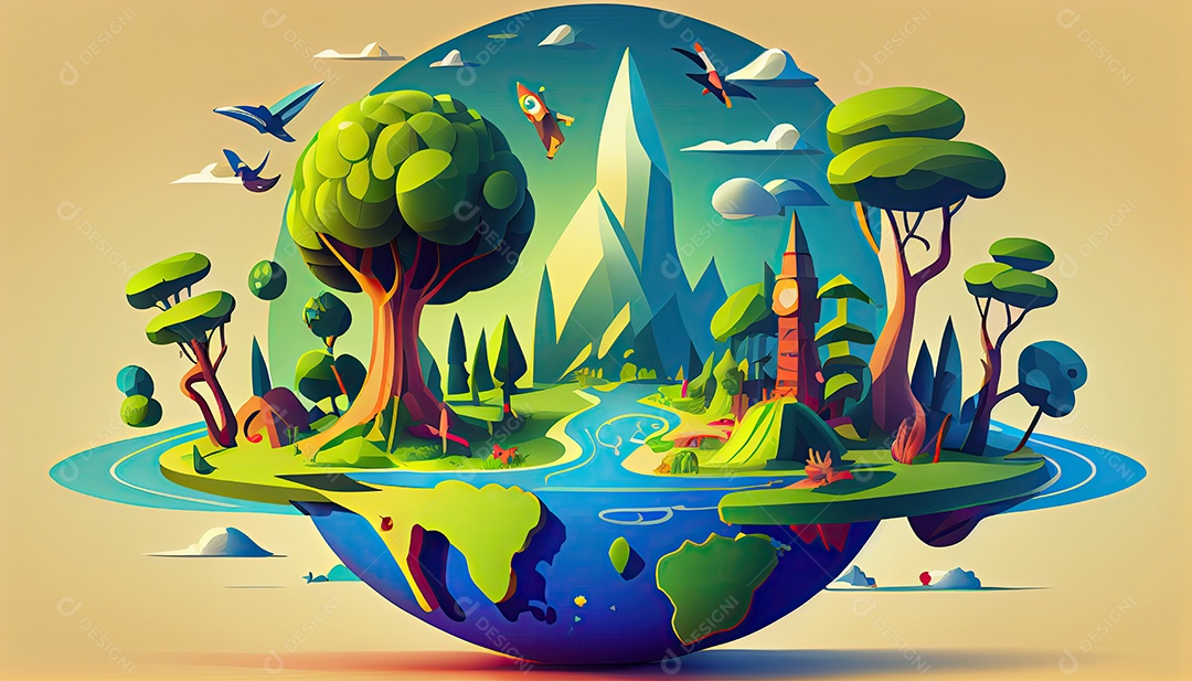 Vector cartoon mundo ambiente Dia da Terra a importância de amar a natureza