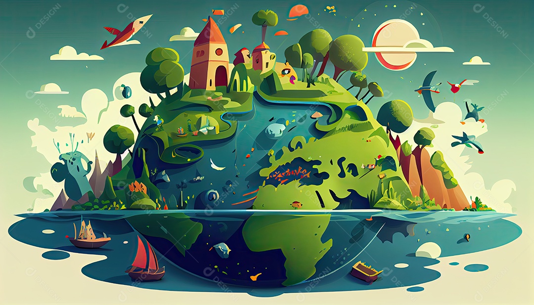 Vector cartoon mundo ambiente Dia da Terra a importância de amar a natureza