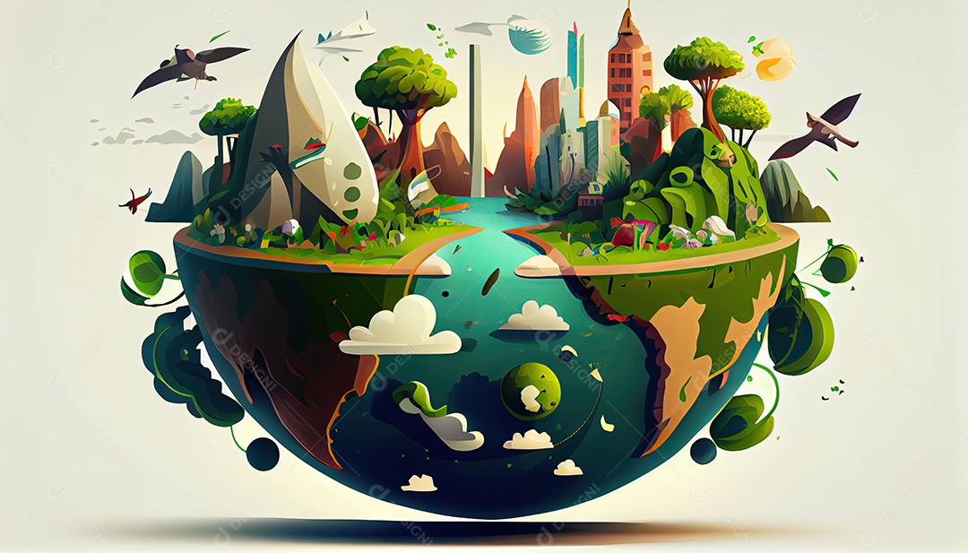 Vector cartoon mundo ambiente Dia da Terra a importância de amar a natureza