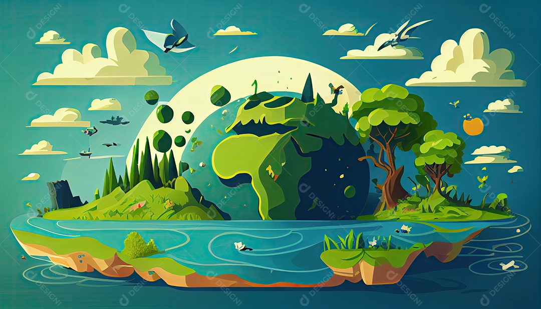 Vector cartoon mundo ambiente Dia da Terra a importância de amar a natureza