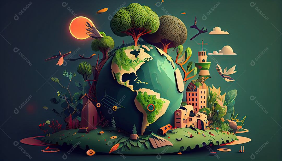 Vector cartoon mundo ambiente Dia da Terra a importância de amar a natureza