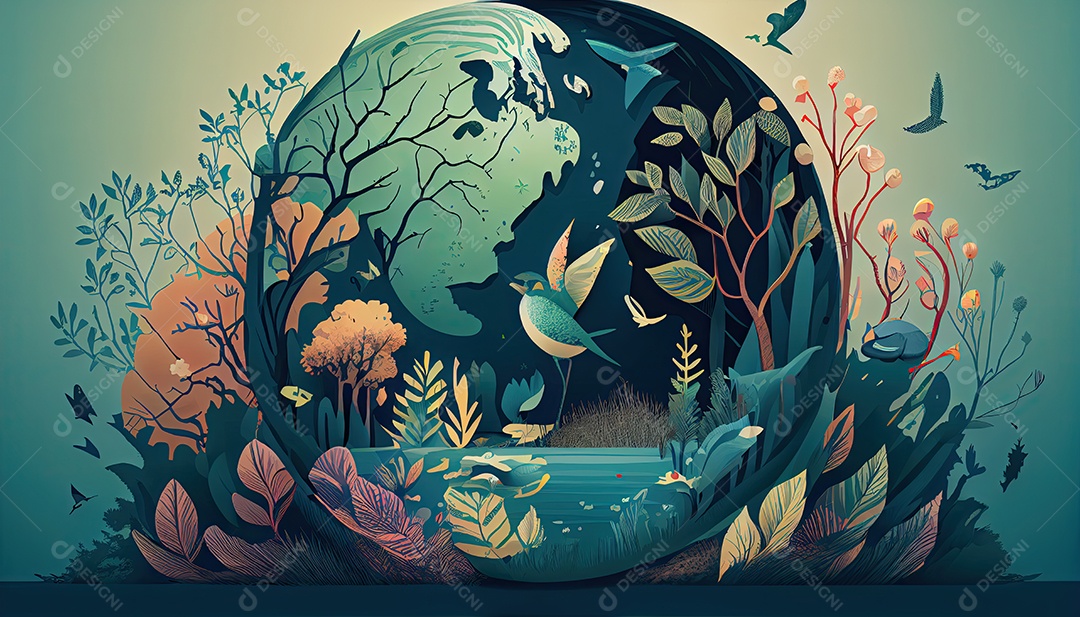 Vector cartoon mundo ambiente Dia da Terra a importância de amar a natureza