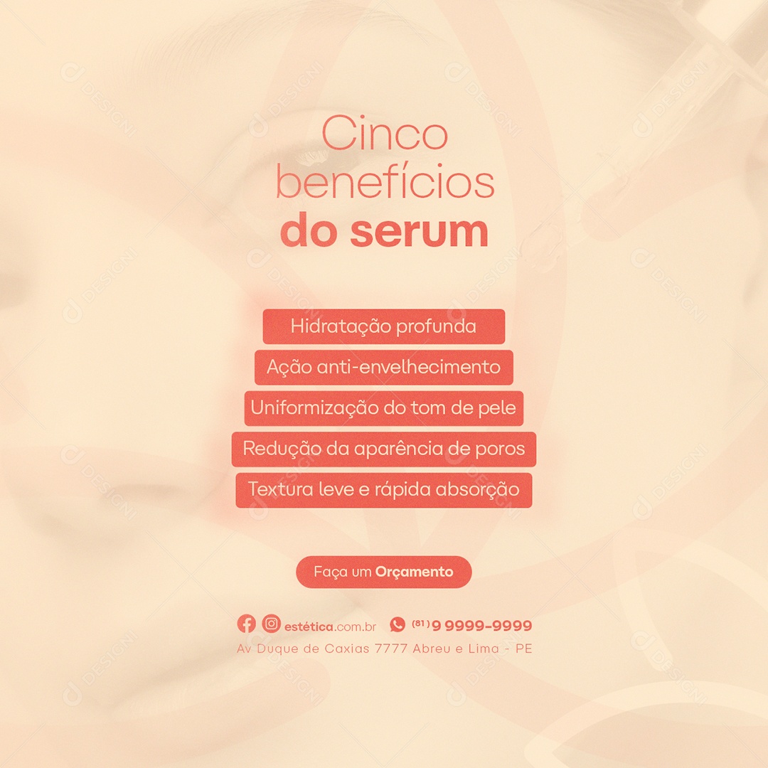 Cinco Benefícios Do Serum Hidratação Profunda Clínica de Estética Social Media PSD Editável