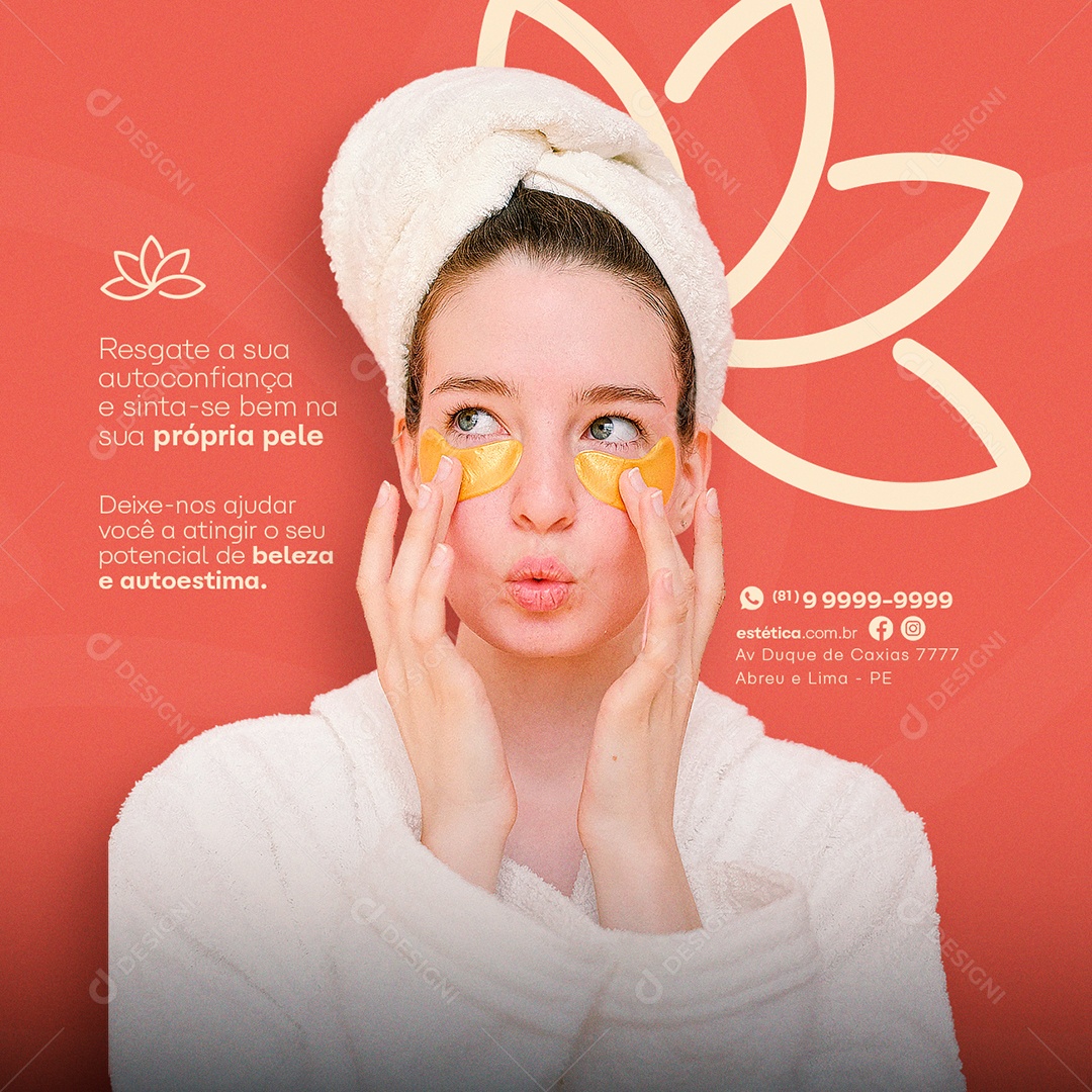 Resgate a Sua Auto Confiança e Sinta-Se Bem Na Sua Própria Pele Clínica de Estética Social Media PSD Editável