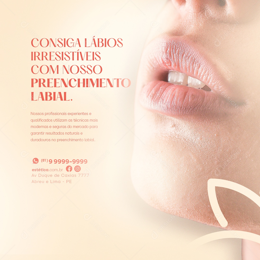 Consiga Lábios Irresistíveis Com Nosso Preenchimento Labial Clínica de Estética Social Media PSD Editável