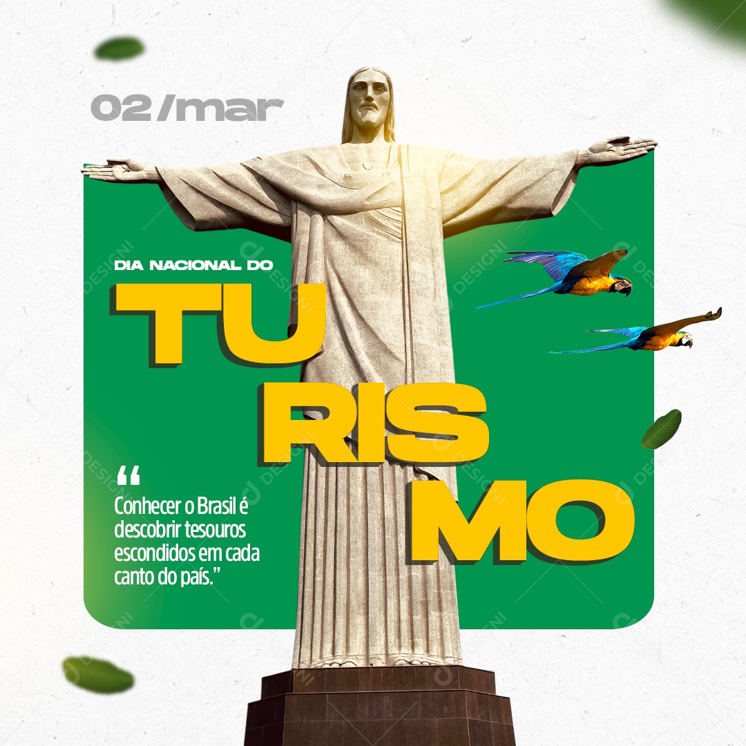 Dia Nacional do Turismo 02 de Março Conhecer o Brasil é Descobrir Tesouros Escondidos em Cada Canto do País Social Media PSD Editável