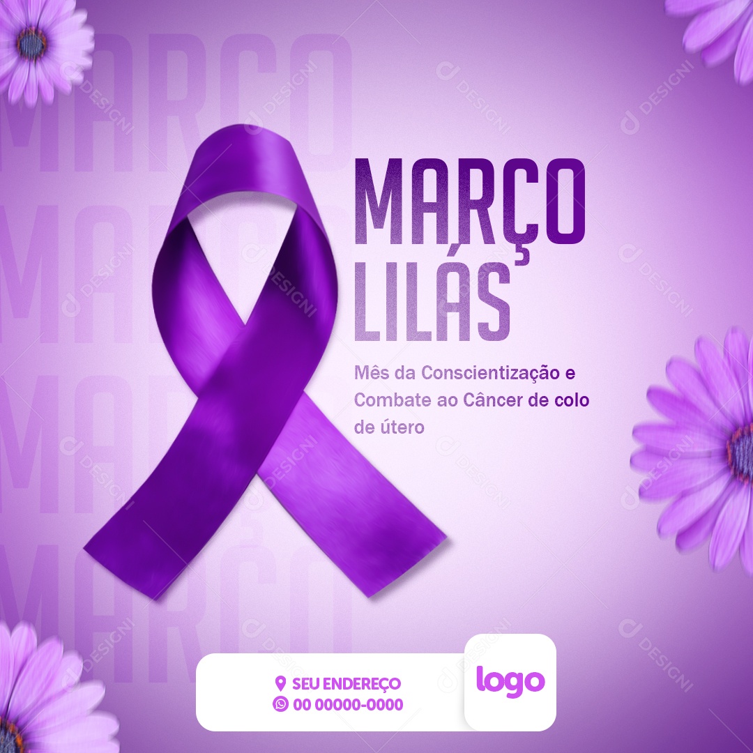 Social Media Março Lilás Combate ao Câncer PSD Editável
