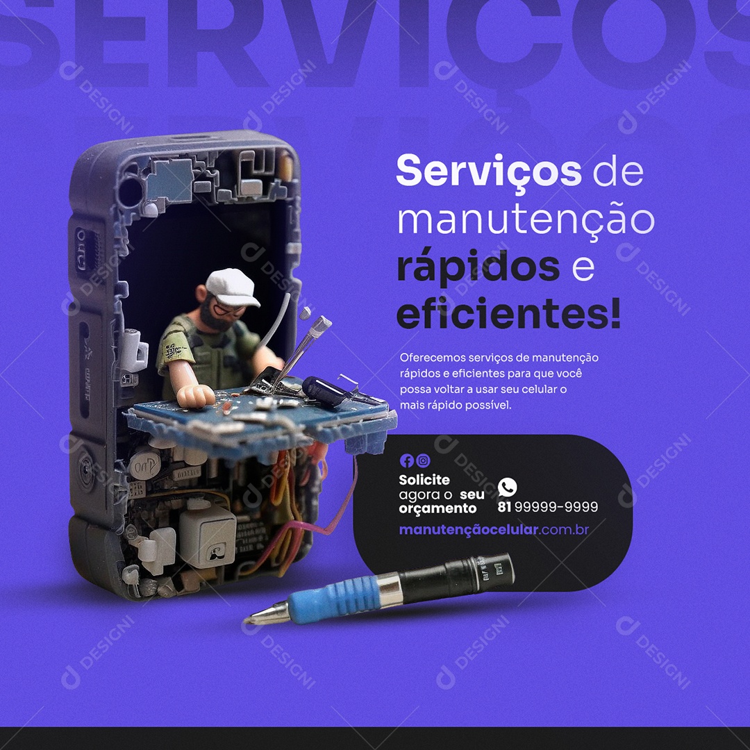 Serviço De Manutenção Rápidos e Eficientes Manutenção De Celular Social Media PSD Editável