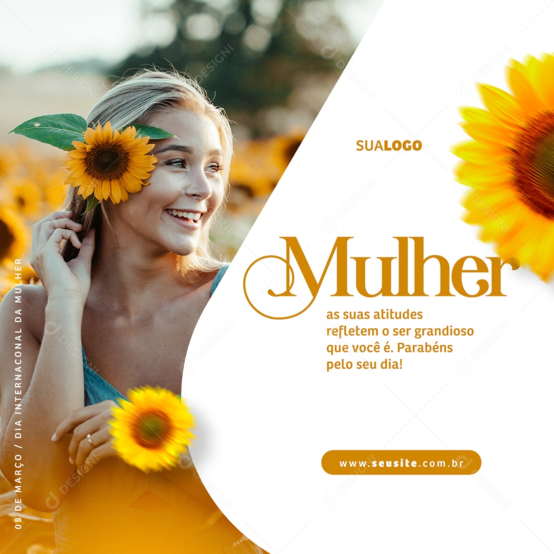 Parabéns Pelo Seu Dia Mulher. Dia Internacional da Mulher 08 de Março Social Media PSD Editável