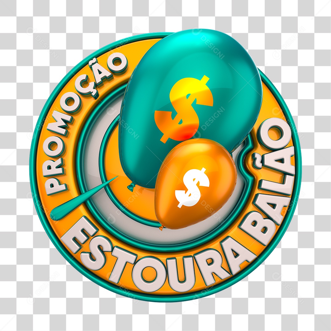 Promoção Estoura Balão Selo 3D Dourado e Azul PNG Transparente