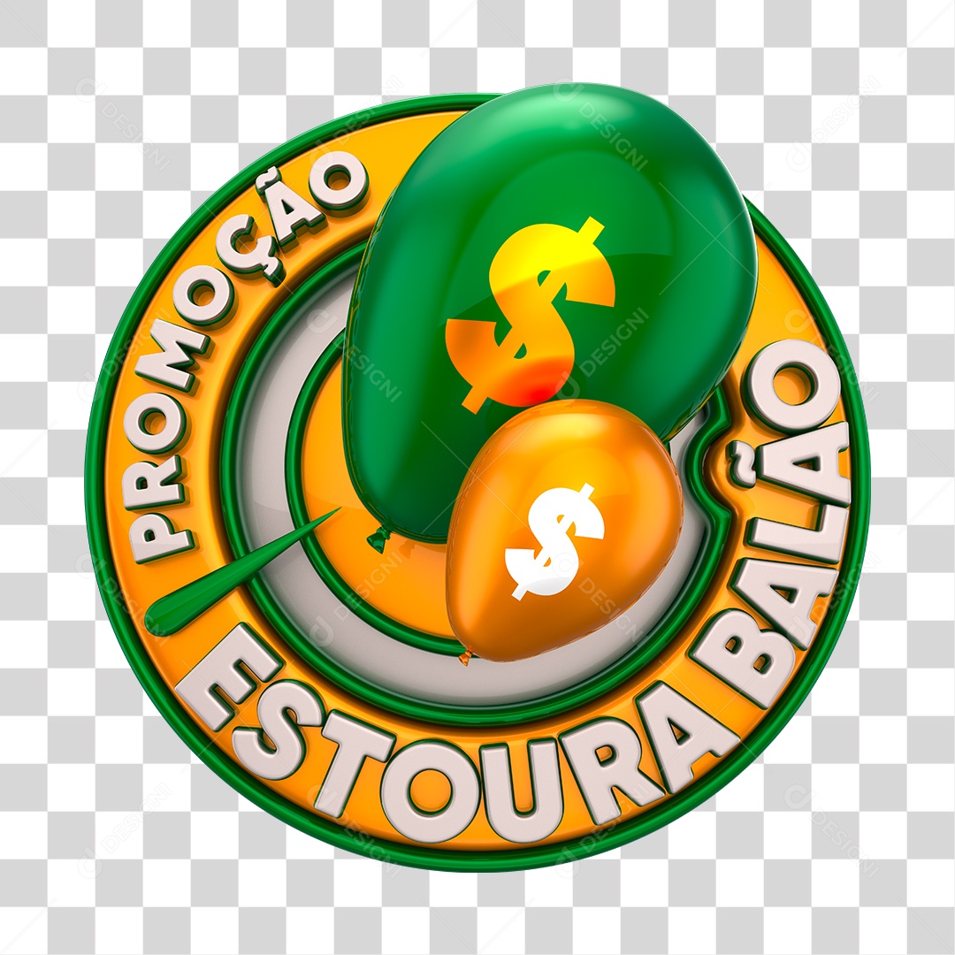Promoção Estoura Balão Selo 3D Dourado e Verde PNG Transparente