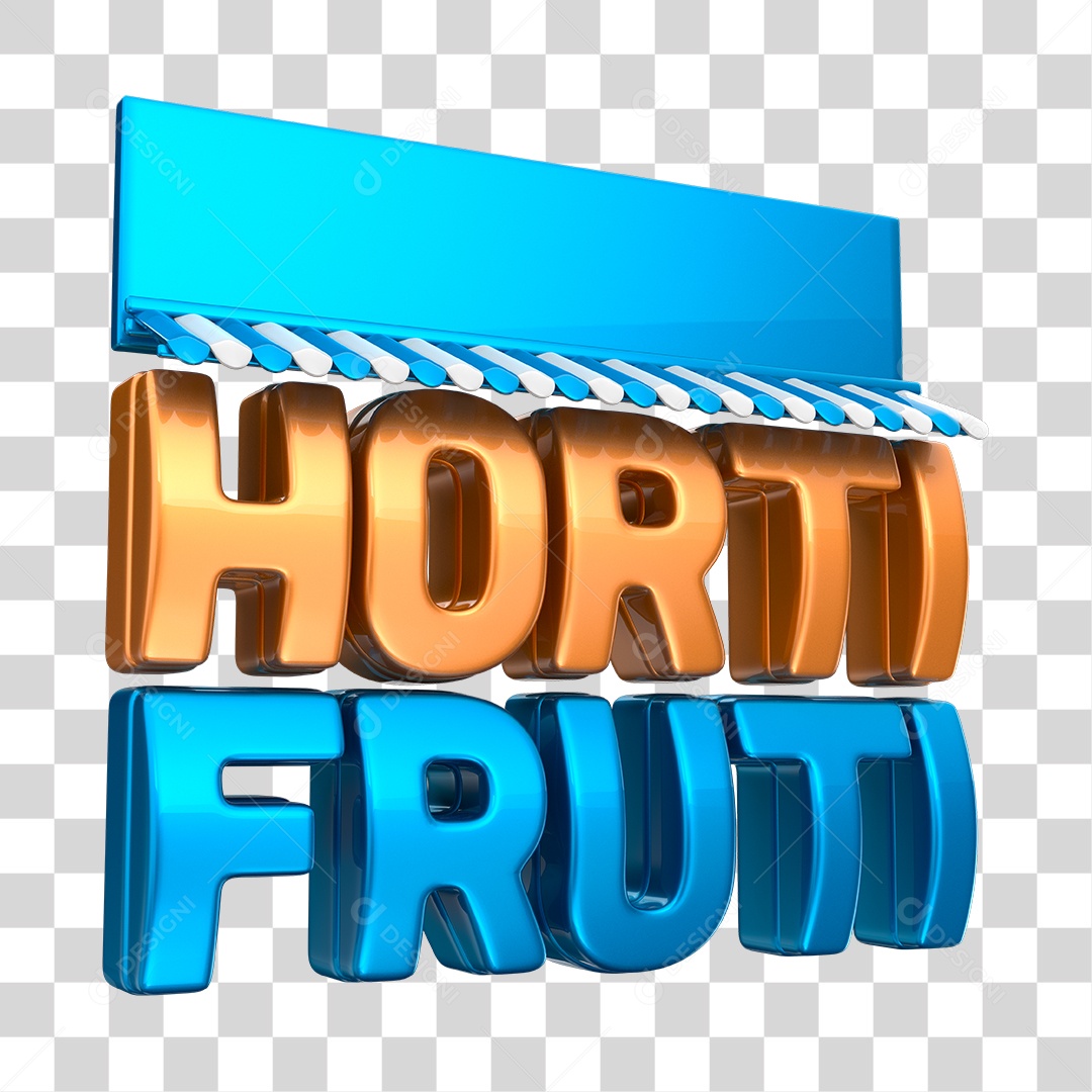 Selo 3D Hortifruti Cobre e Azul PNG Transparente