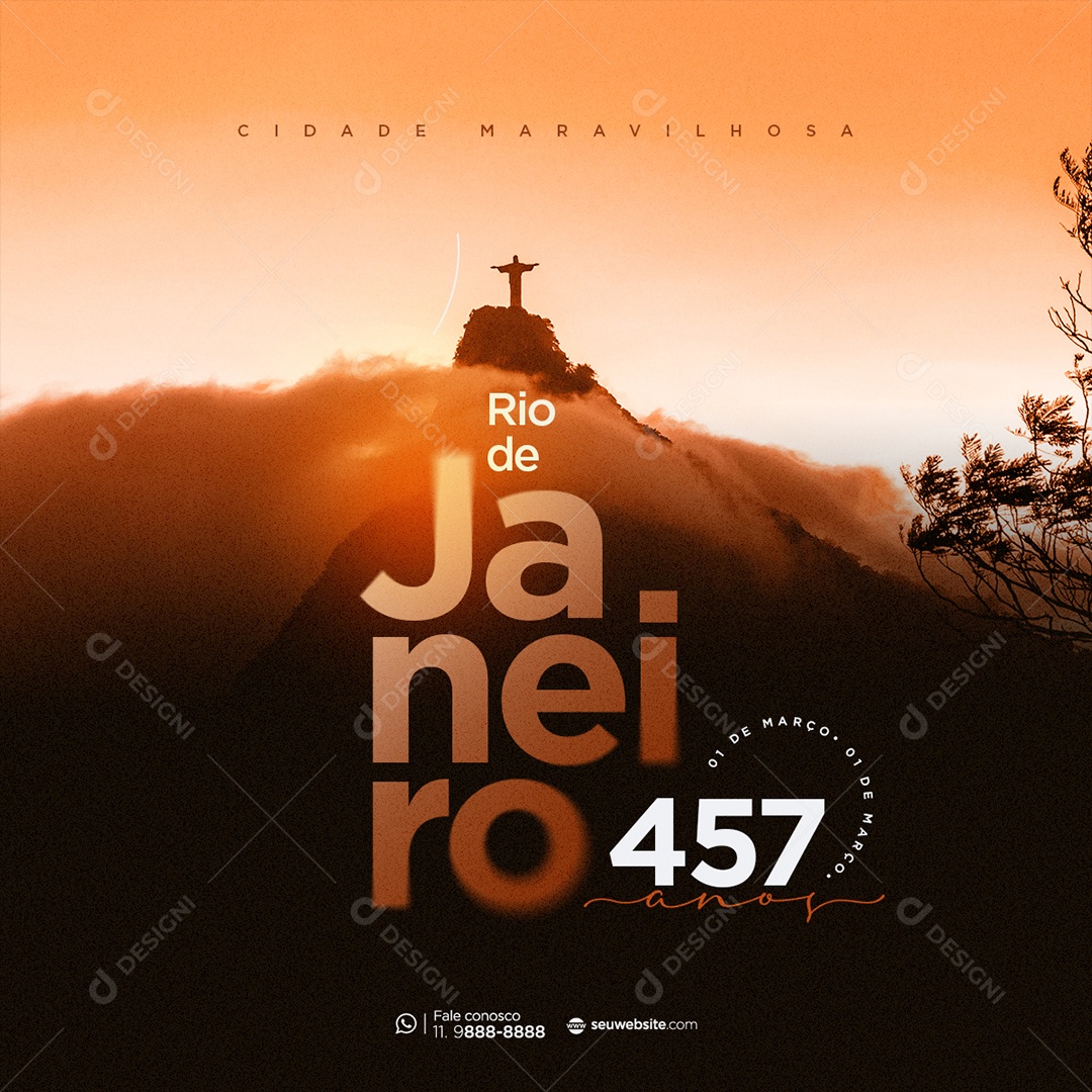 Parabéns Pelos 457 Anos Rio De Janeiro 1 de Março Social Media PSD Editável