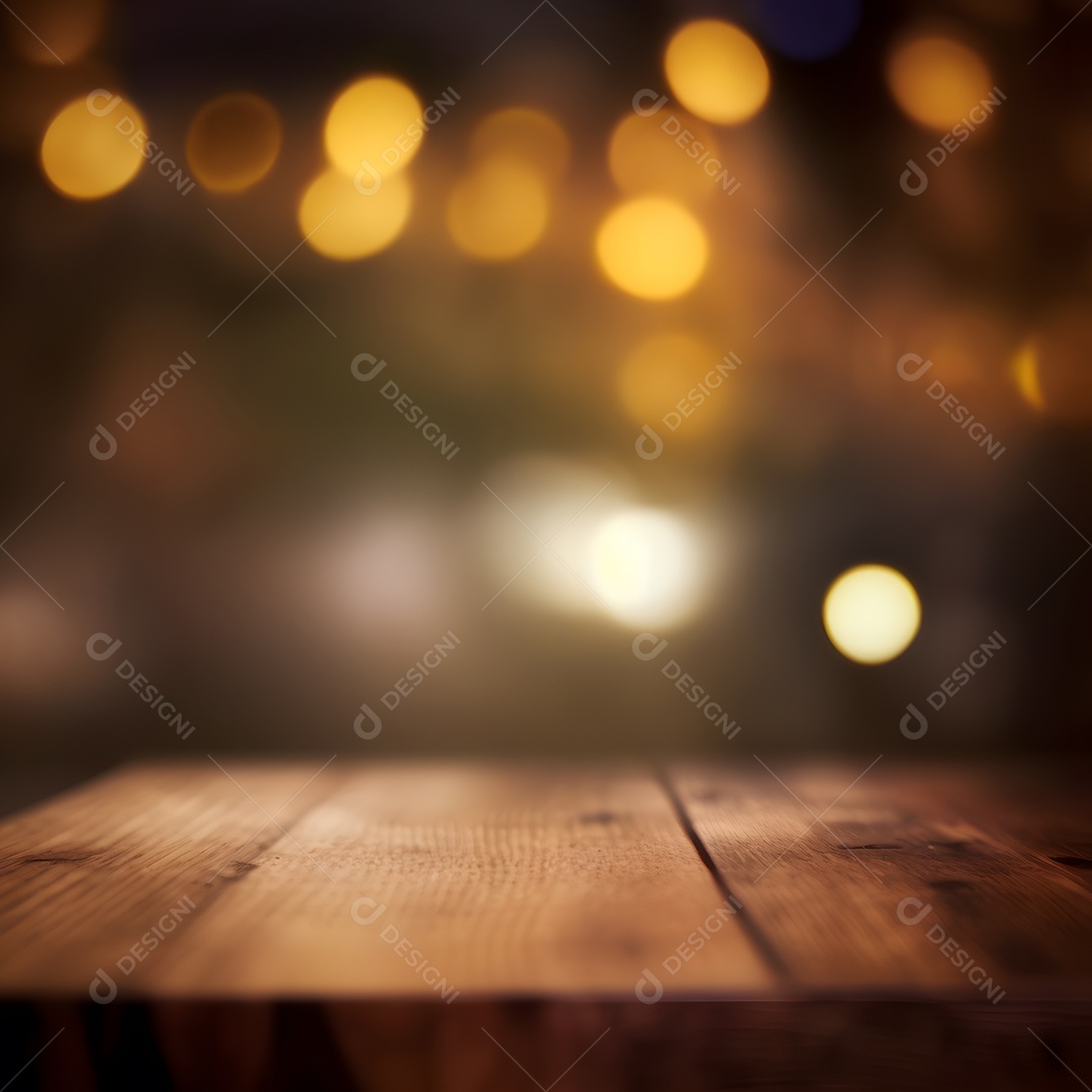 Cenario de mesa madeira sobre fundo desfocado