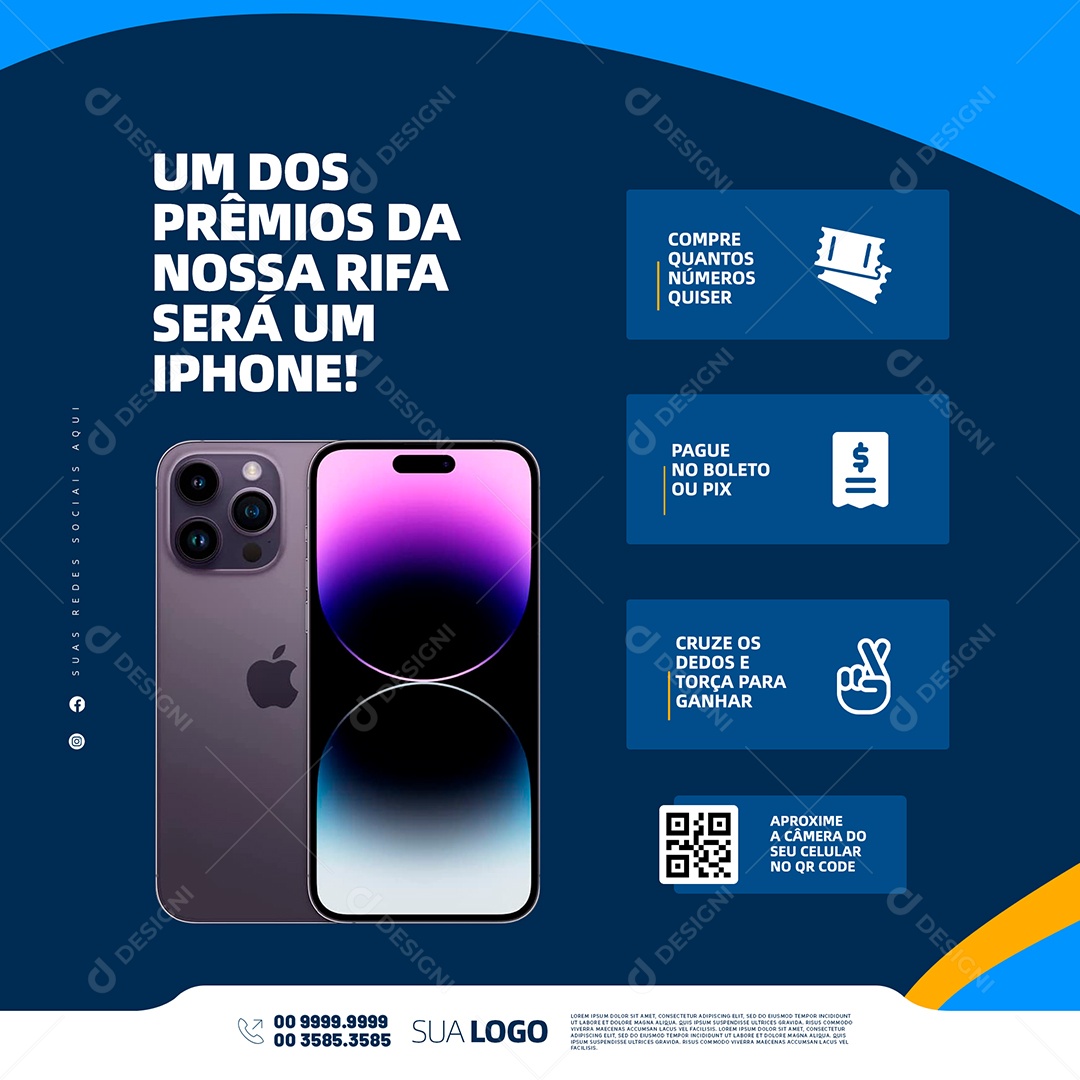 Rifa de Um Iphone Compre Quantos Númeres Quiser Social Media PSD Editável