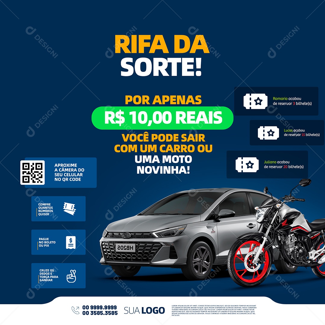 Rifa da Sorte! Por Apenas R$ 10,00 Reais Social Media PSD Editável