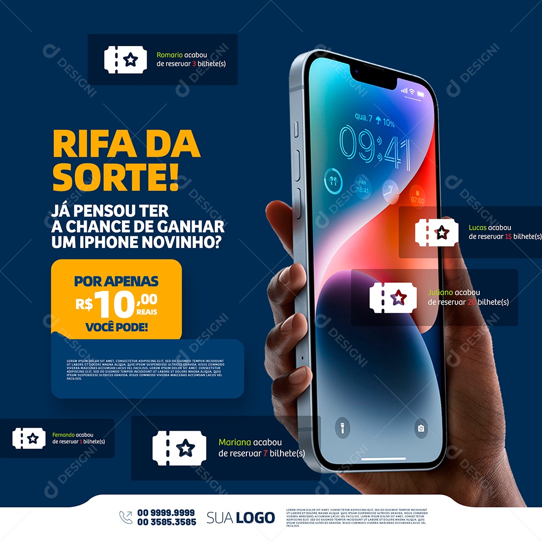 Rifa da Sorte! Iphone Novinho Por Apenas R$ 10,00 Reais Social Media PSD Editável