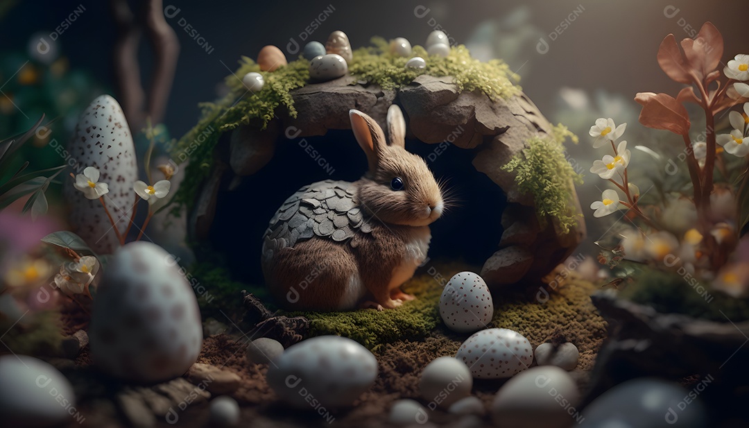 Coelho da páscoa sobre floresta