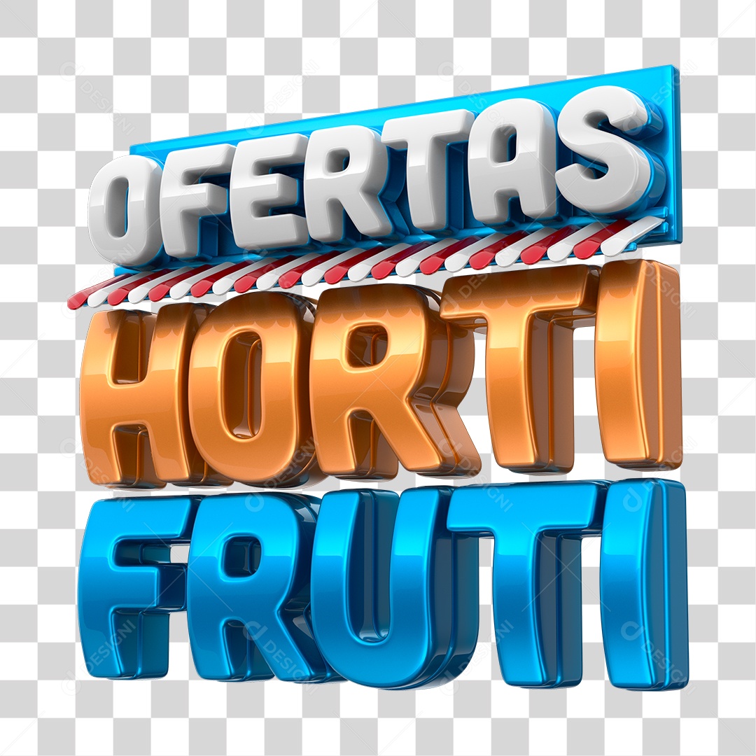 Selo 3D Ofertas Hortifruti Cobre e Azul PNG Transparente