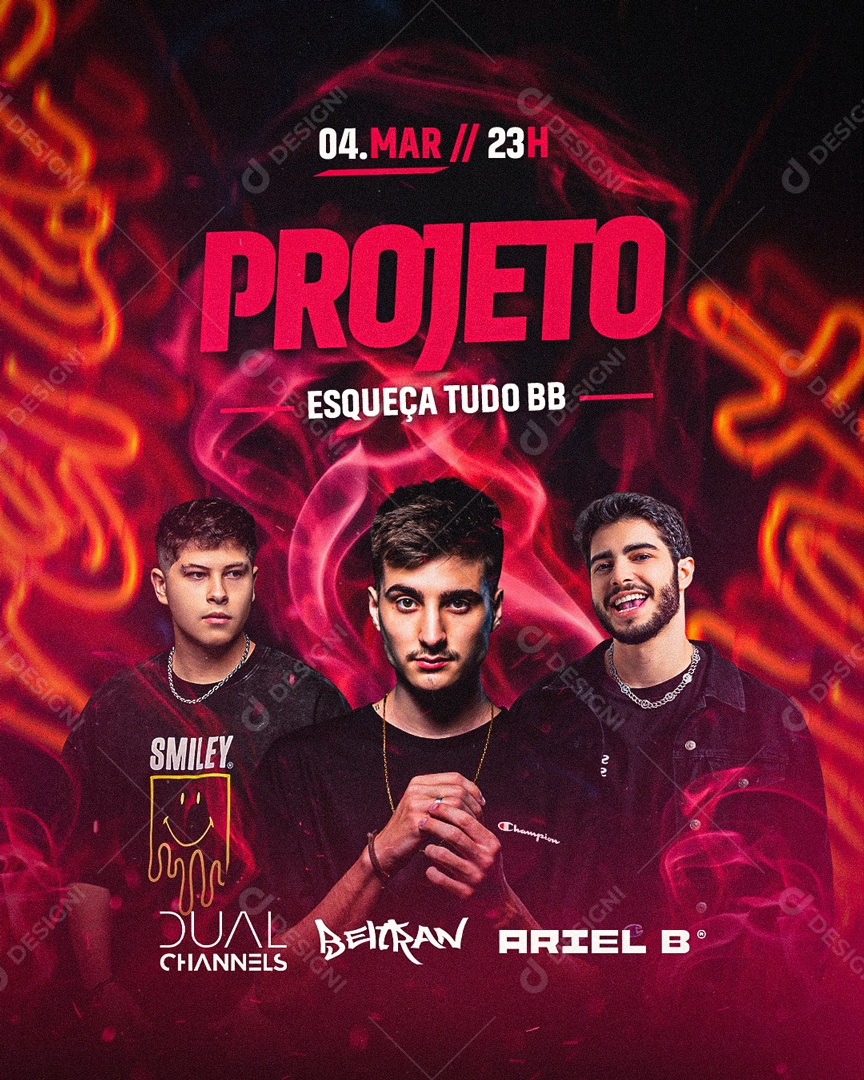 Flyer Projeto Esqueça Tudo BB Dual Channels, Beltran e Ariel B Social Media PSD Editável