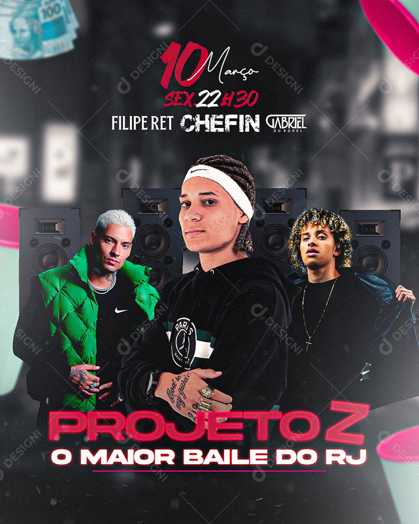 Flyer Rapper Felip Ret Chefin e Grabriel do Borel Social Media PSD Editável