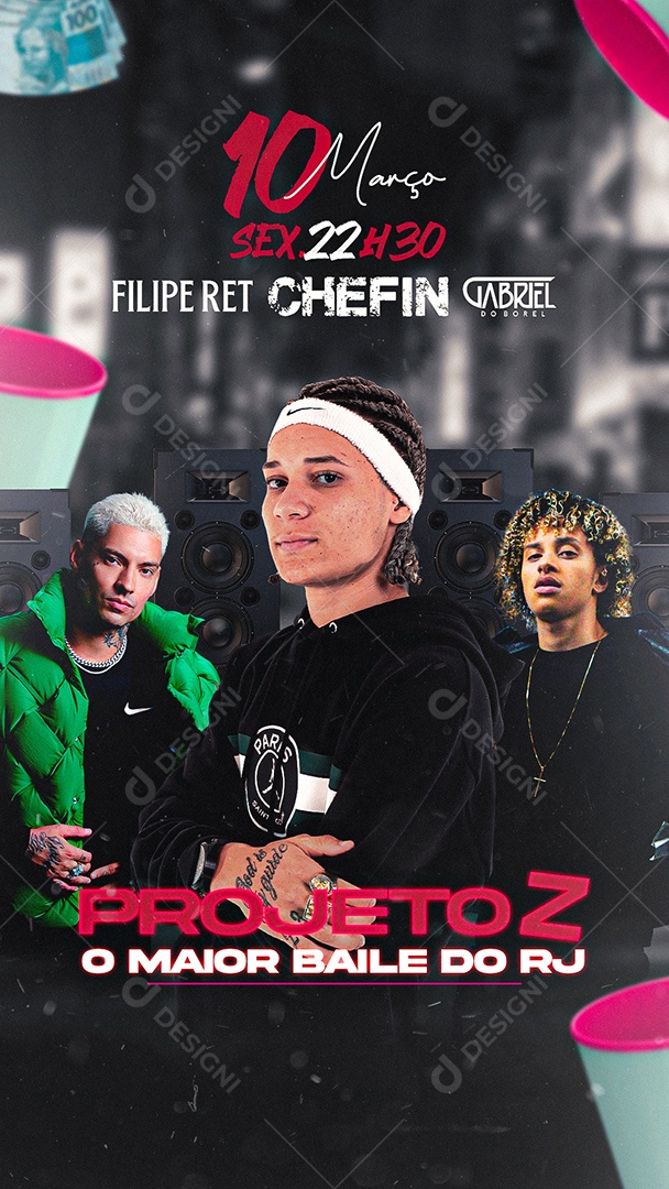 Flyer Rapper Felip Ret Chefin e Grabriel do Borel Story Social Media PSD Editável