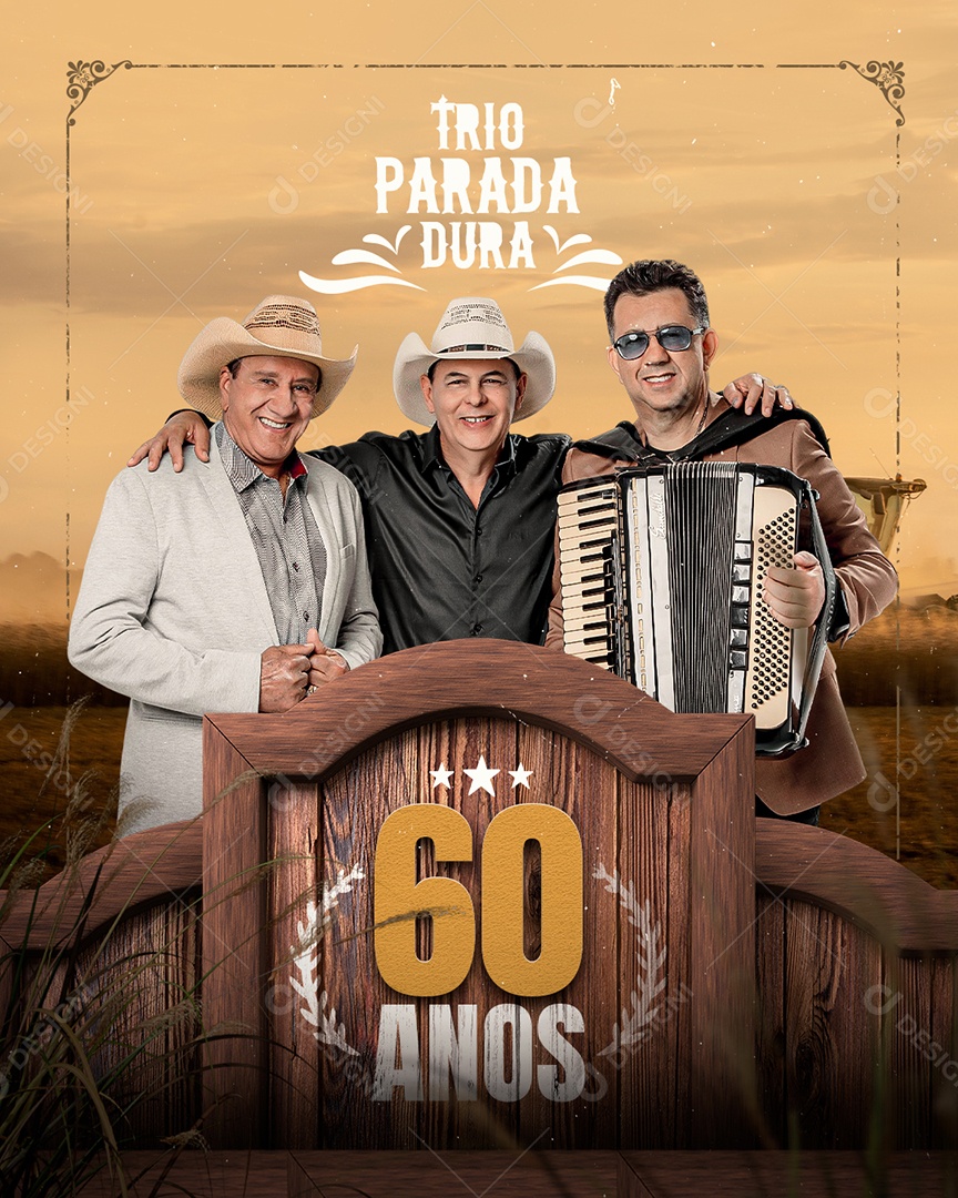 Trio Parada Dura 60 Anos Flyer Social Media PSD Editável
