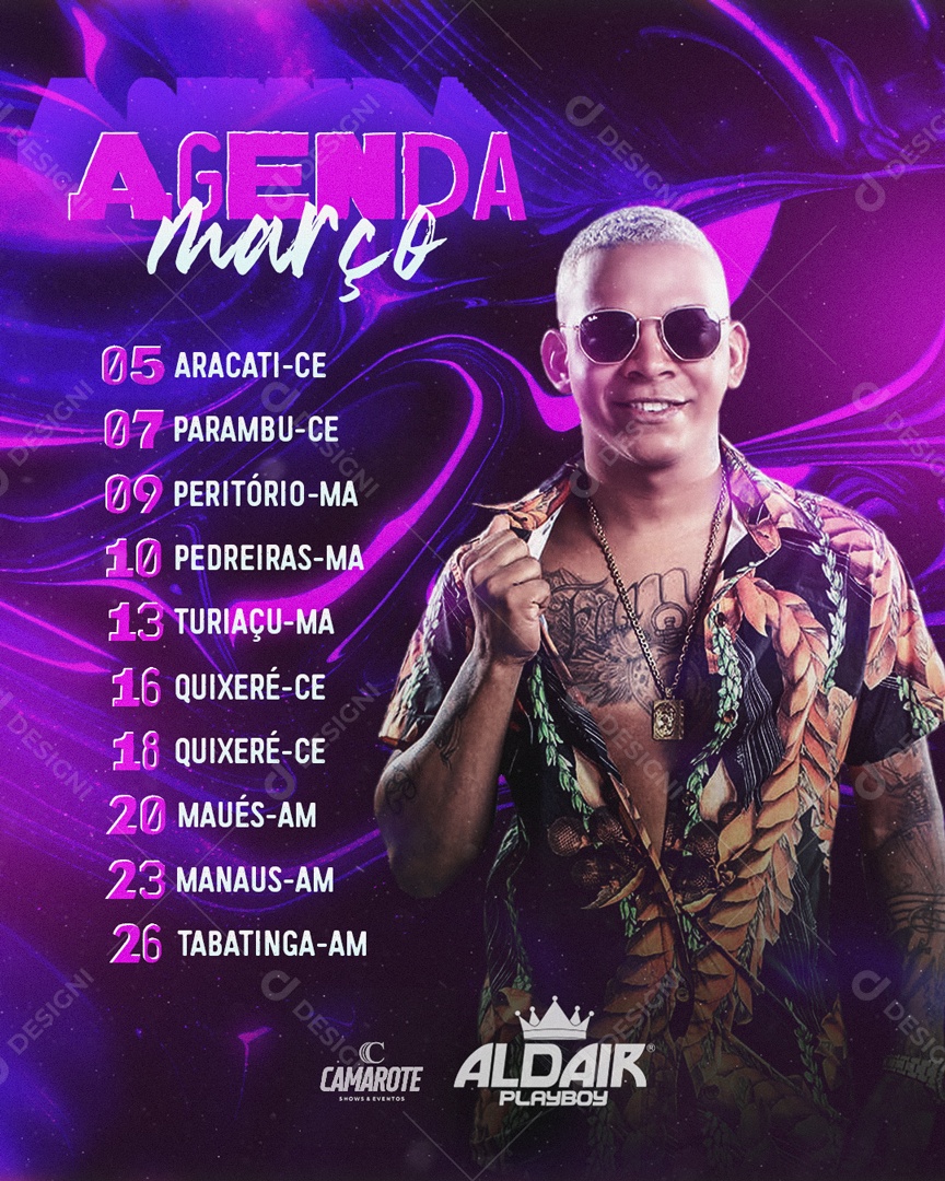 Flyer Agenda Março Aldair Playboy Social Media PSD Editável