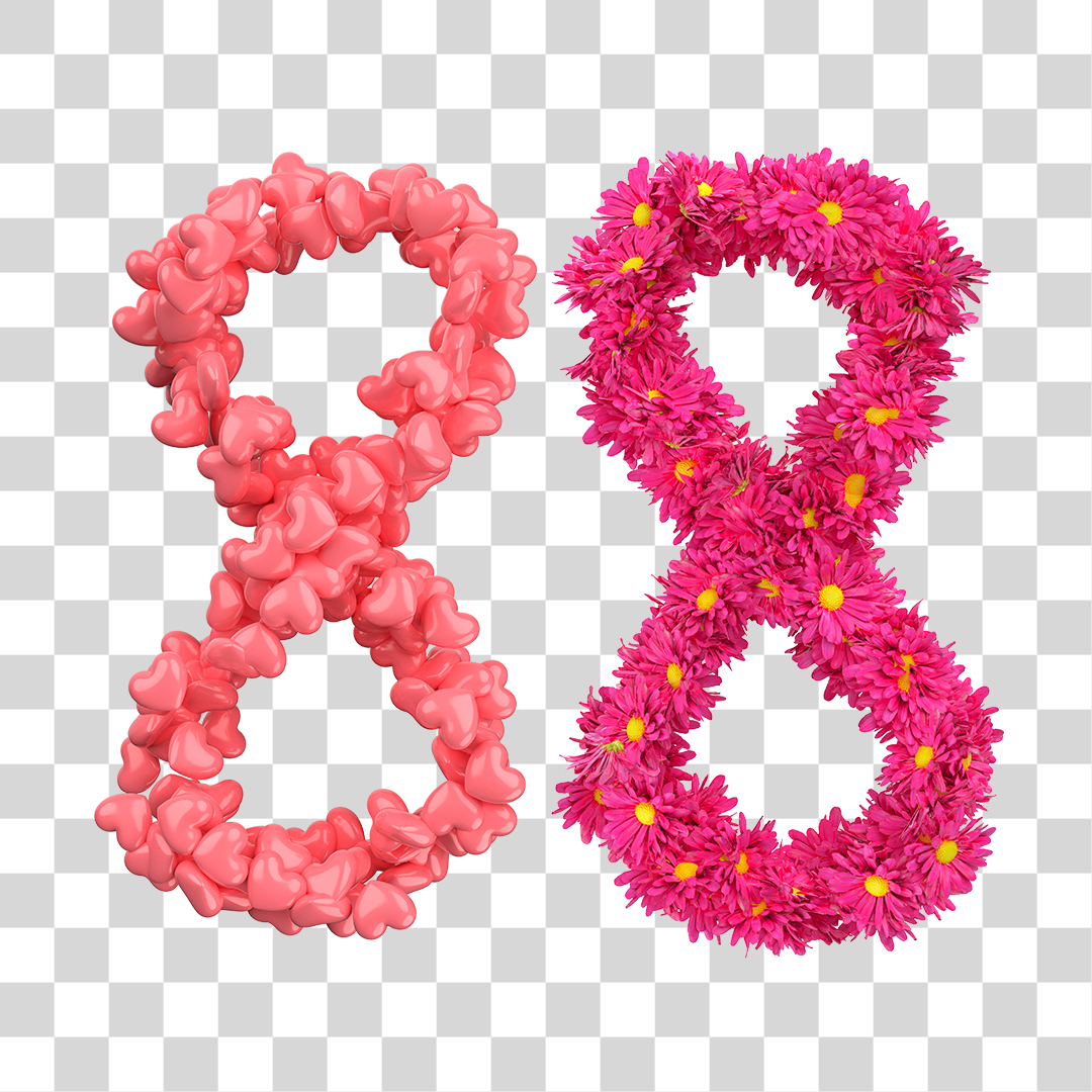 Flores Corações Numero 8 Dia da Mulher PNG