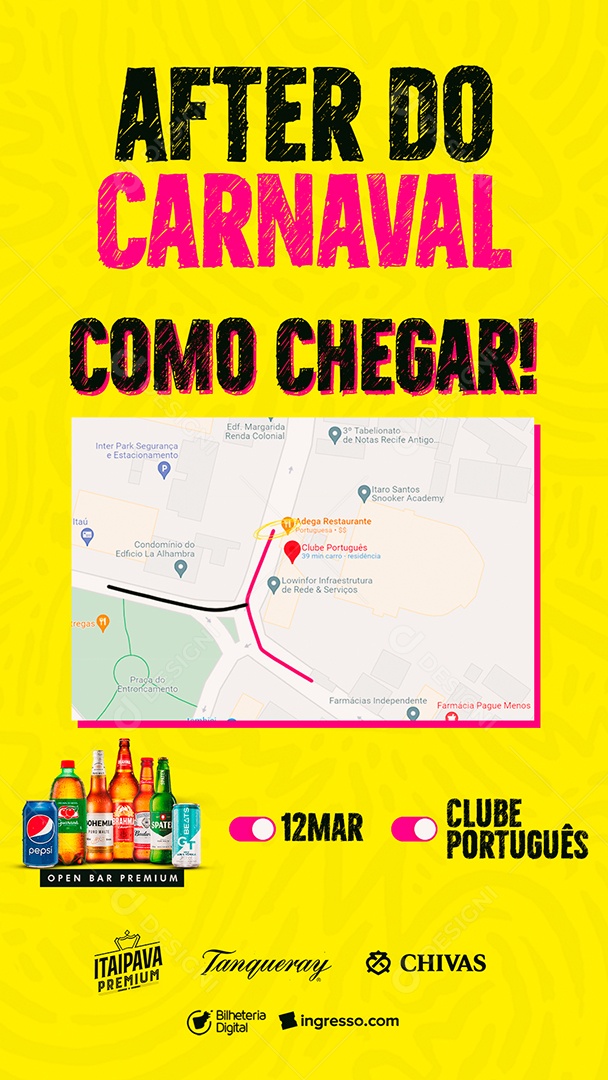 Story After Do Carnaval Como Chegar Clube Português Flyer Social Media PSD Editável
