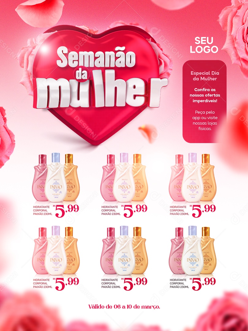 Encarte Semanão da Mulher Venha Conferir Social Media PSD Editável